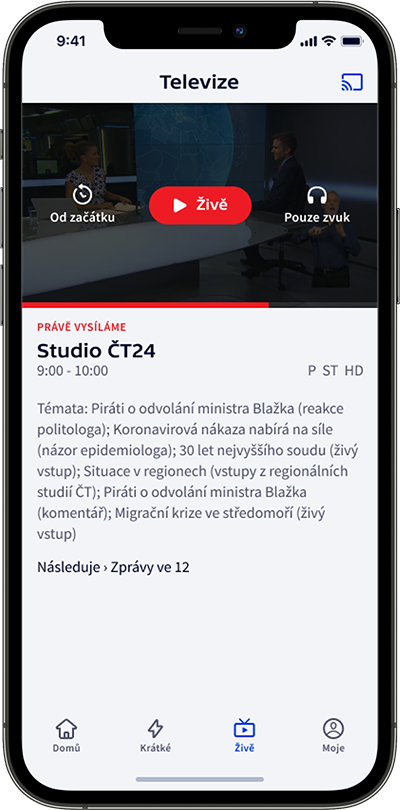 ČT24 aplikace - Živé video i audio vysílání