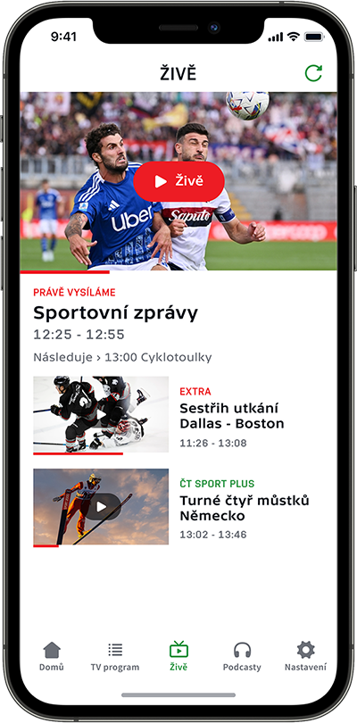 ČT sport aplikace - Živé vysílání ČT sport i speciálních kanálů