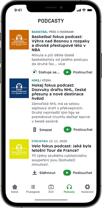 ČT sport aplikace - Pravidelné podcasty