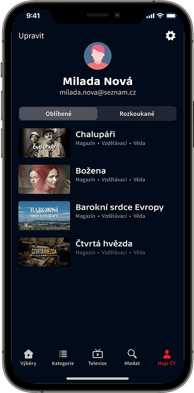 Mobilní aplikace iVysílání - Oblíbené a rozkoukané