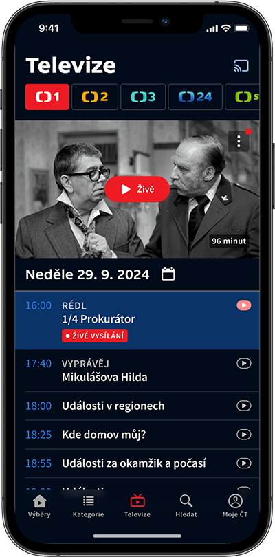 Mobilní aplikace iVysílání - Živé vysílání České televize