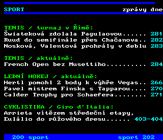 Teletext ČT4 Sport - strana 201
