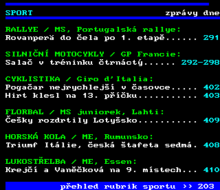 Teletext ČT 4 Sport - strana 202