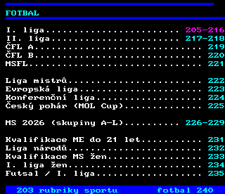 Teletext ČT4 Sport - strana 204