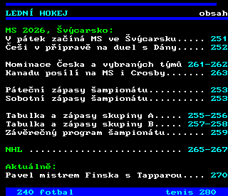 Teletext ČT4 Sport - strana 250