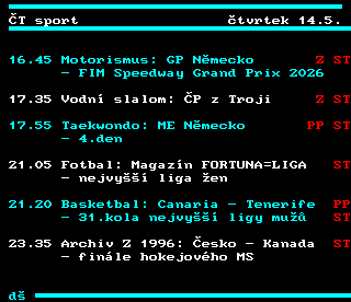 Teletext ČT4 Sport - strana 319