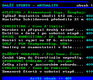 Teletext ČT4 Sport - strana 400