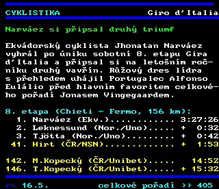 Teletext ČT4 Sport - strana 404