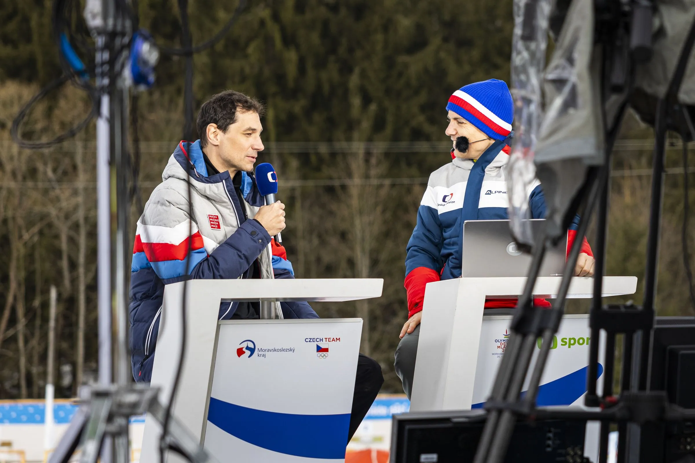 Jiří Beran a Tomáš Budka studio ČT sport na Bílé