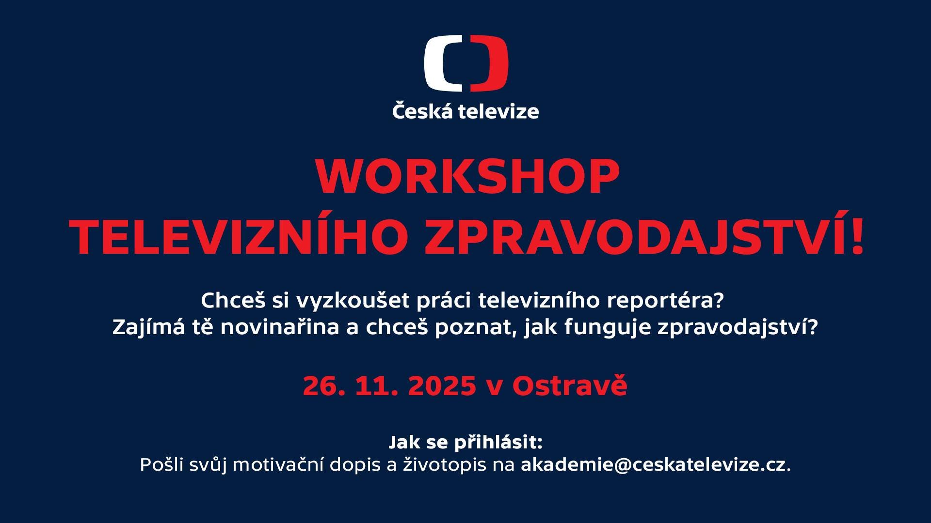 Vyzkoušej si práci televizního reportéra: přihlas se na workshop v Ostravě